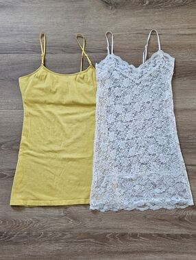 Set Of 2 Tank Tops Yellow And White Lace Size M